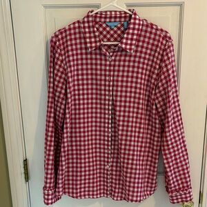 Draper James pink and White Checkered women's cotton Shirt size 14 excellent